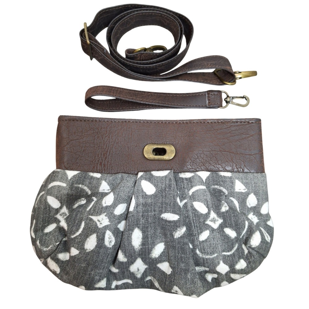 Rebekah Scott Designs Brown Grey Convertible Crossbody Clutch Bag‎ Floral Lining